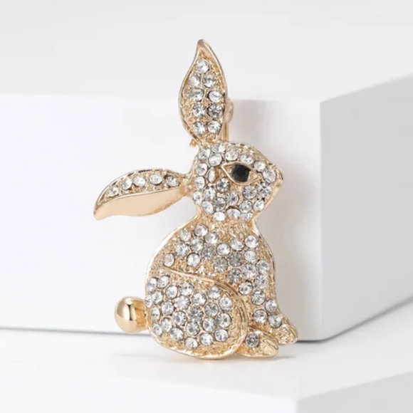 Unbranded Jewelry - Lovely Rhinestone Rabbit Gold Brooch 2 1/4"
